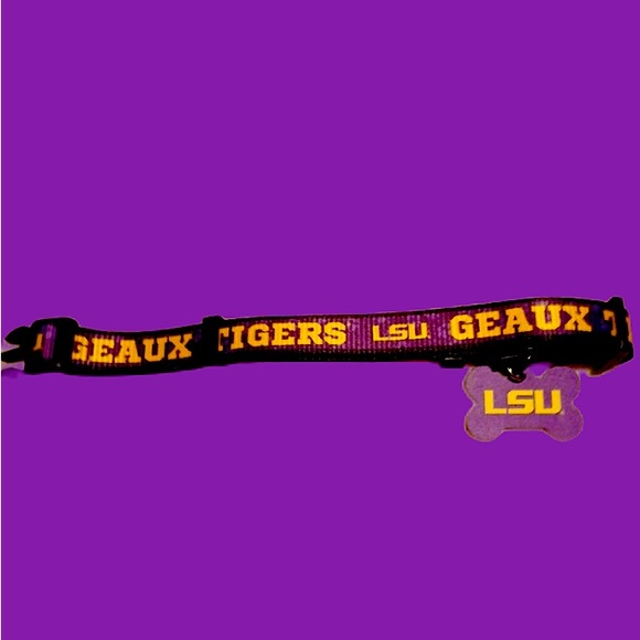 NWT LSU Tigers Adjustable Dog Collar & Tag Set ~ LSU Pet ID Plate - Picture 2 of 15
